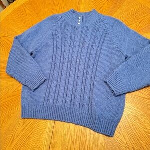 Beautiful Blue Karen Scott Cable Knit Sweater with buttons Size Petite Large